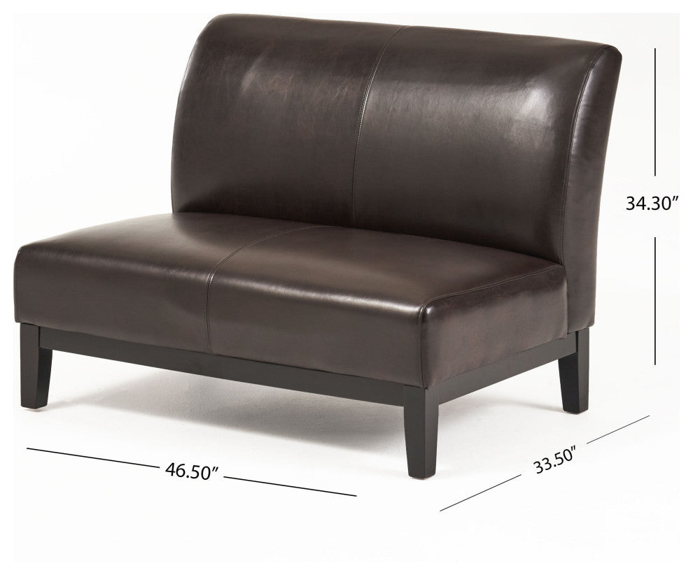 Nathan Contemporary Bonded Leather Upholstered Loveseat, Brown