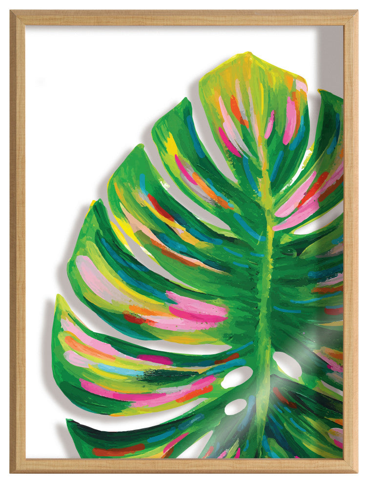 Blake Monstera Framed Printed Glass by Jessi Raulet of Ettavee, Natural 18x24