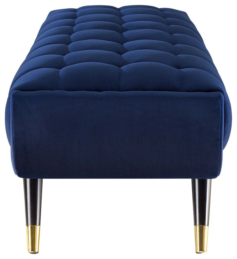 Accent Chair Bench, Velvet, Dark Blue, Modern, Living Lounge Hotel Hospitality