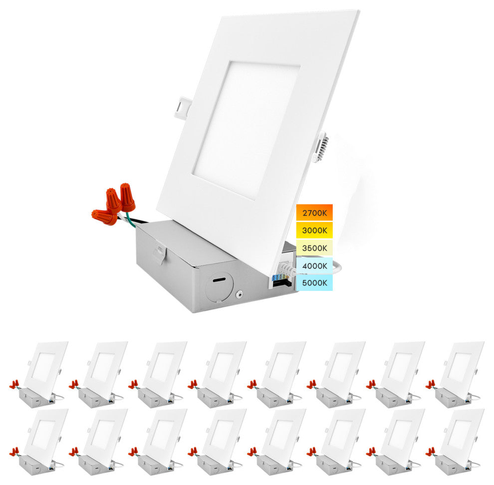 Luxrite 6" Ultra Thin Square LED Recessed Light 5 Color Option 16 Pack