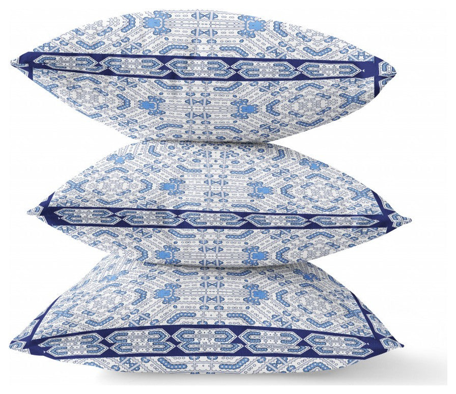 18 Blue Gray Geostar Indoor Outdoor Throw Pillow