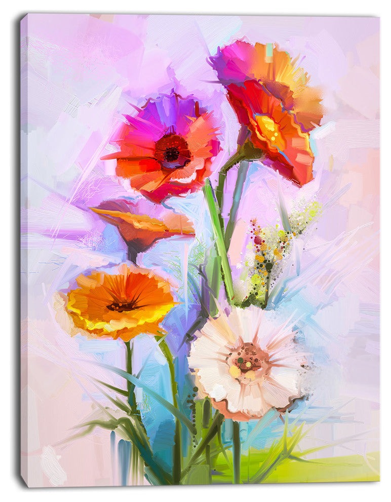 Bouquet of Red White Flowers, Large Floral Canvas Art Print, 30"x40"