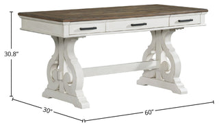 Drake 60" Wide Writing Desk, Rustic White and French Oak