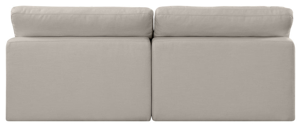 Comfy Upholstered Modular Sofa, Beige, 2-Piece: 2 Armless Chair, Linen Textured Fabric