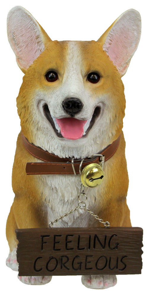 Jasper the Welsh Corgi Dog Realistic Lifelike Statue with Reversible Sign