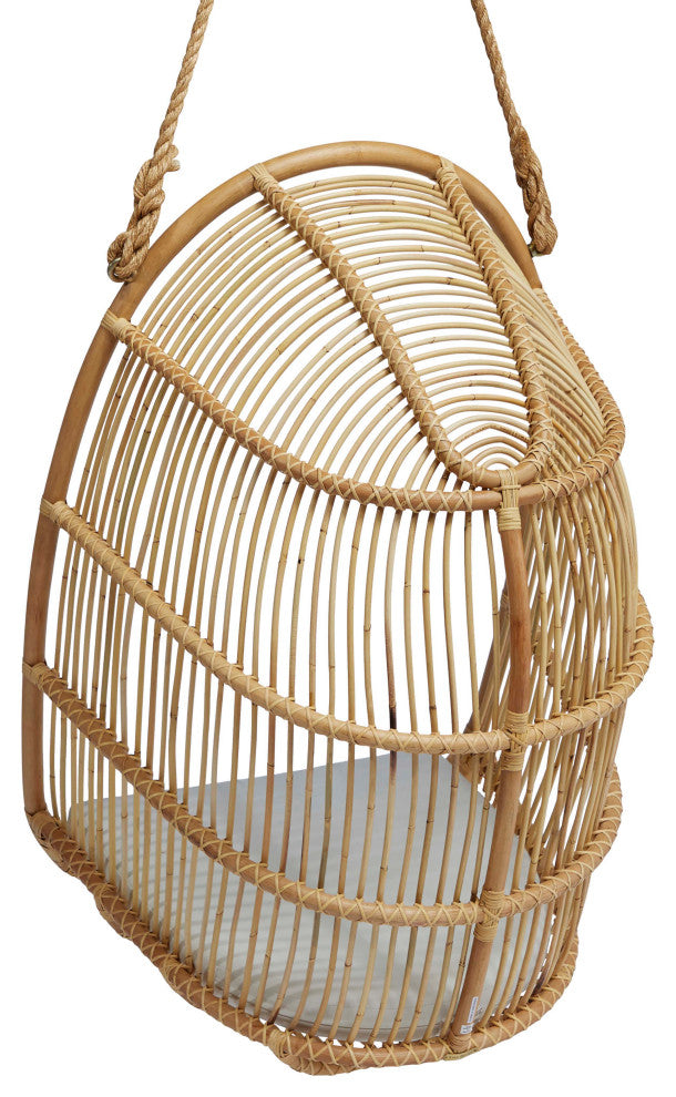 Renoir Rattan Hanging Swing Chair Natural, Sunbrella Sailcloth Seagull