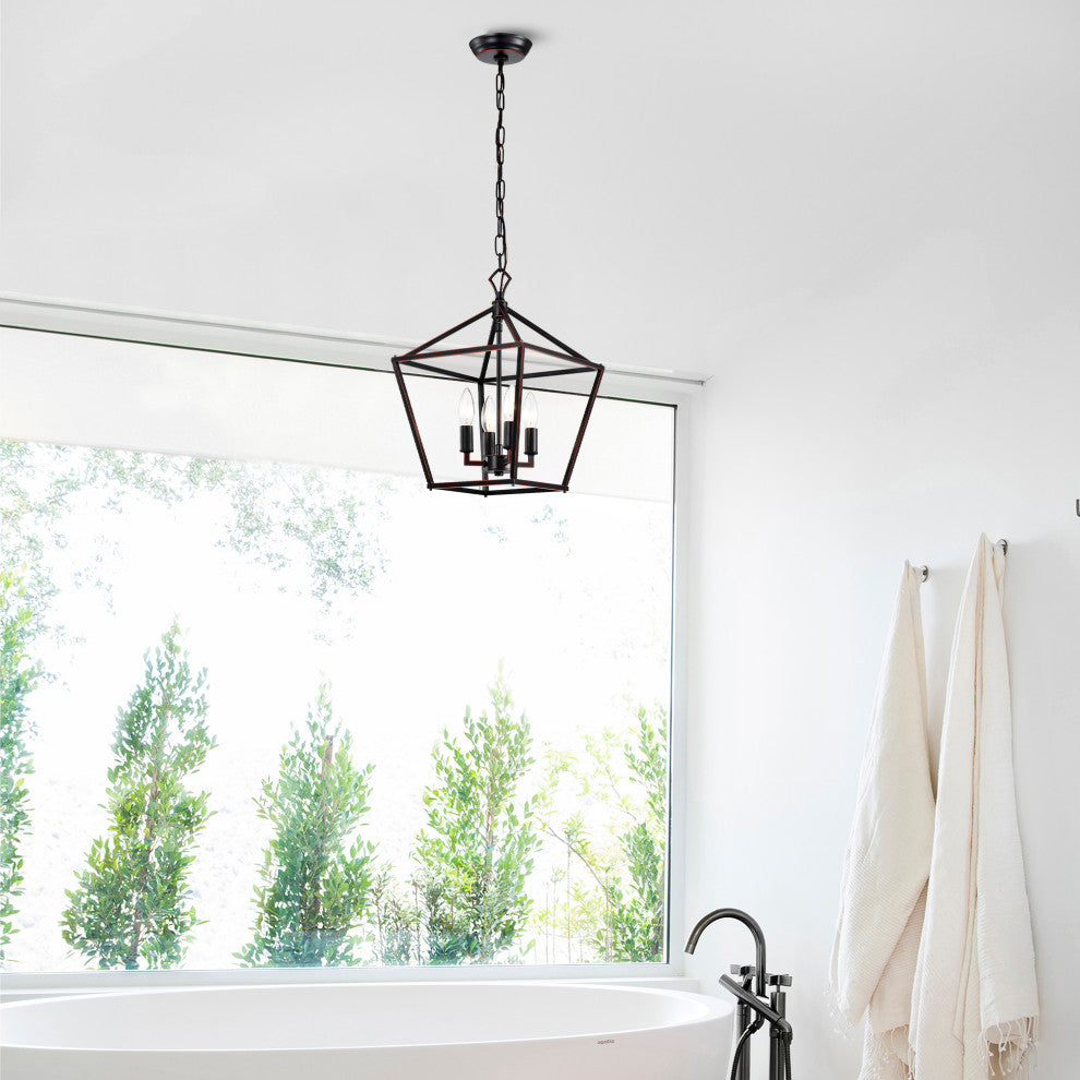 4-Light Oil Rubbed Bronze Lantern Pendant Chandelier 12 in.