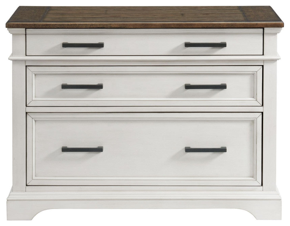Drake 42" Wide Lateral File Cabinet, Rustic White and French Oak