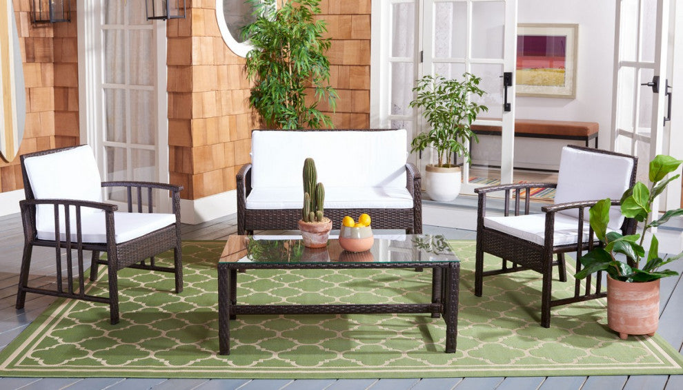 Safavieh Outdoor Reslor 4 Piece Living Set Brown/White Cushion