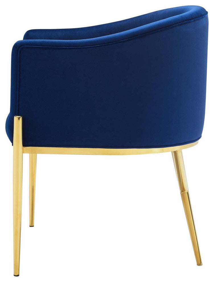 Side Dining Chair, Set of 2, Velvet, Metal, Blue Navy, Modern, Bistro Restaurant
