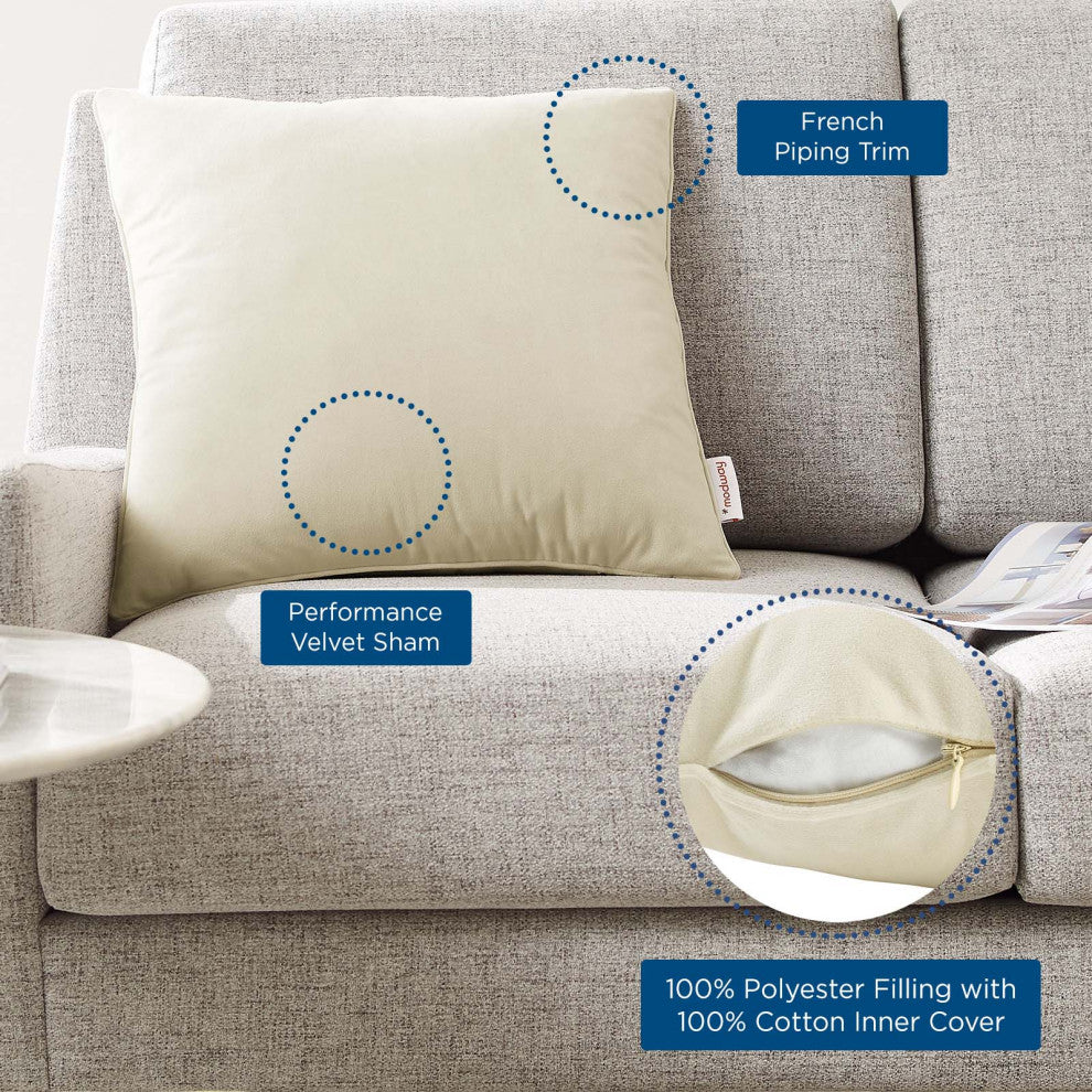 Accent Throw Pillow, Velvet, Ivory White, Modern, Living Lounge Hospitality