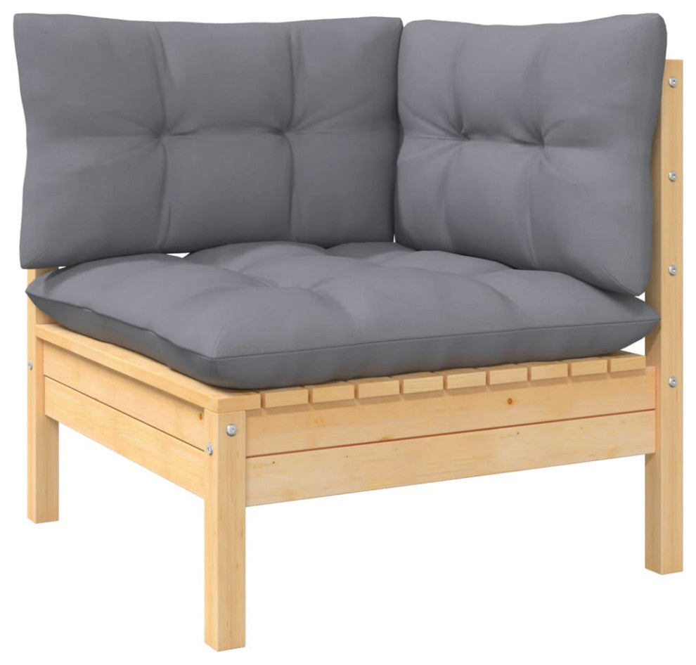 vidaXL Solid Pinewood Patio Lounge Set 9 Piece with Gray Cushions Garden Sofa