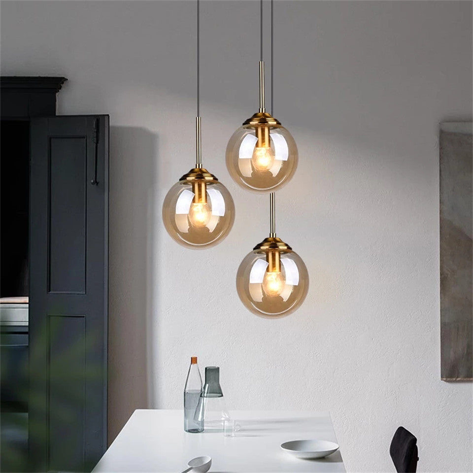MIRODEMIÂ® Chexbres | Pendant Light in the Shape of Glass Balls, Amber Glass, Cool Light
