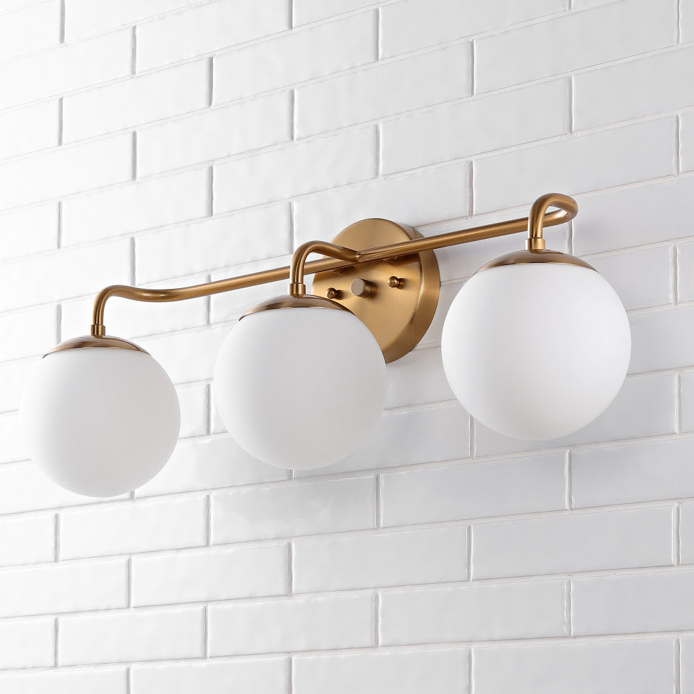 Louis Globe Metal/Frosted Glass Modern LED Vanity, 3-Light