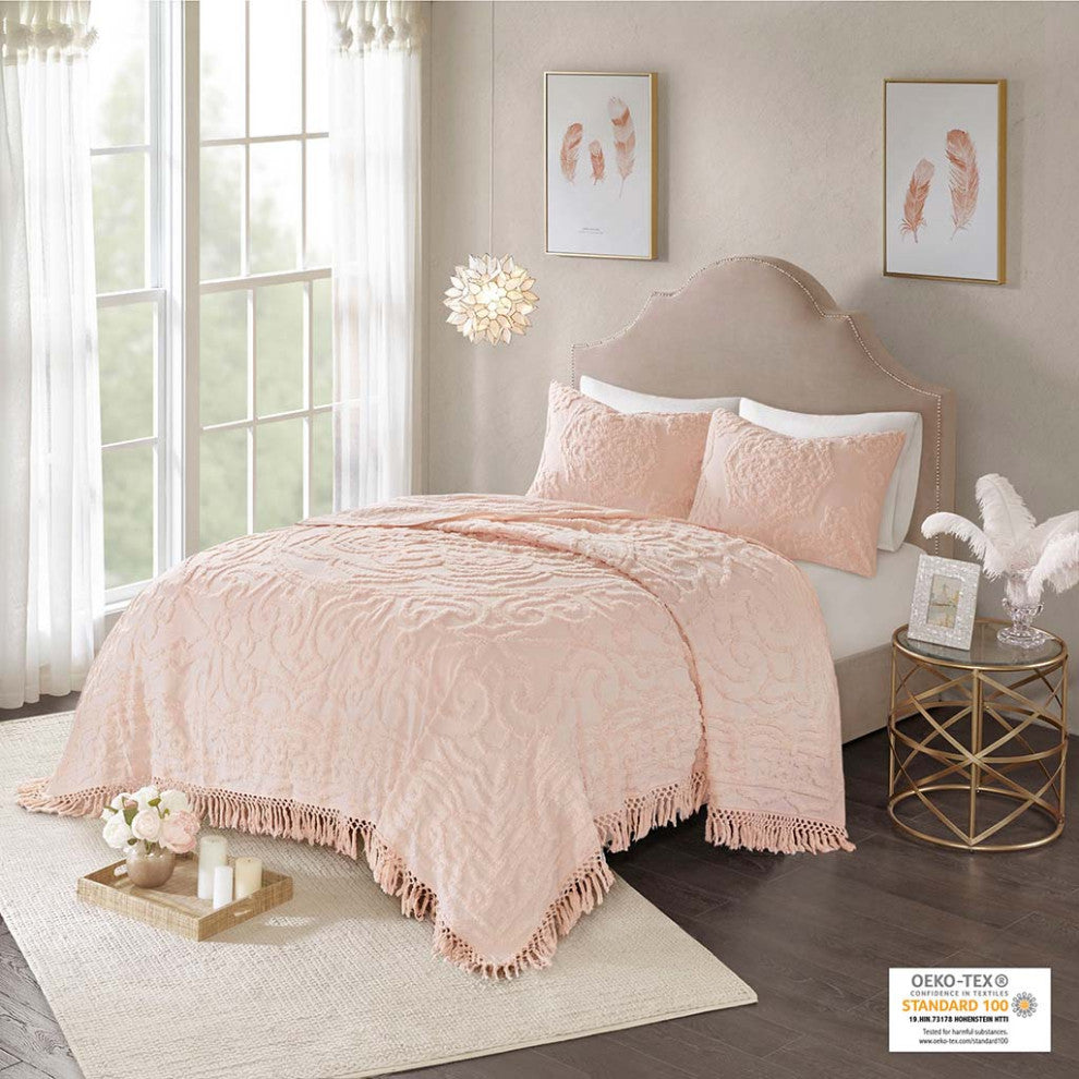 Madison Park Laetitia Tufted Cotton Chenille Medallion Fringe Coverlet Mini Set