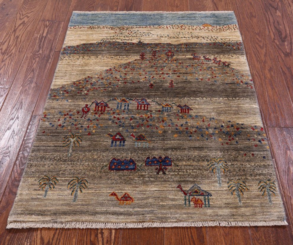 2' 9" X 3' 10" Hand-Knotted Persian Gabbeh Tribal Wool Rug - Q12653