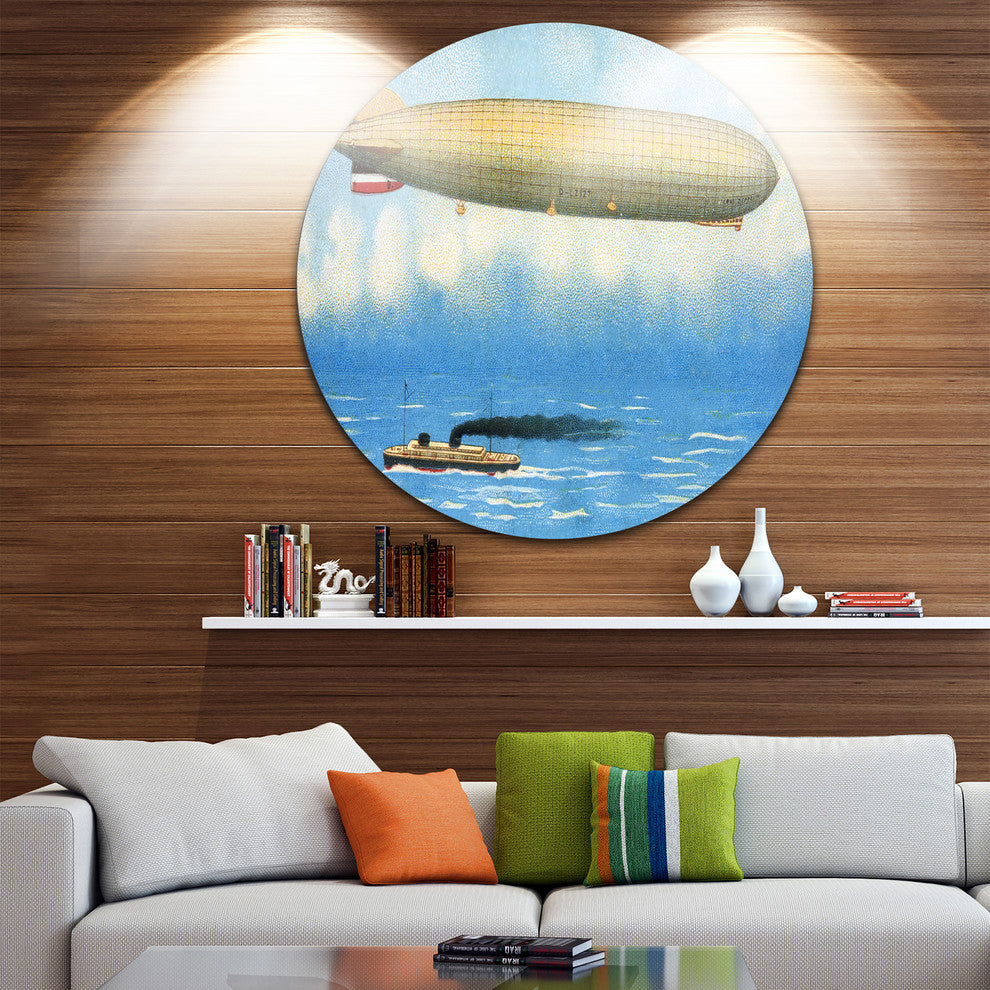 Airship Illustration, Digital Art Round Wall Art, 23"