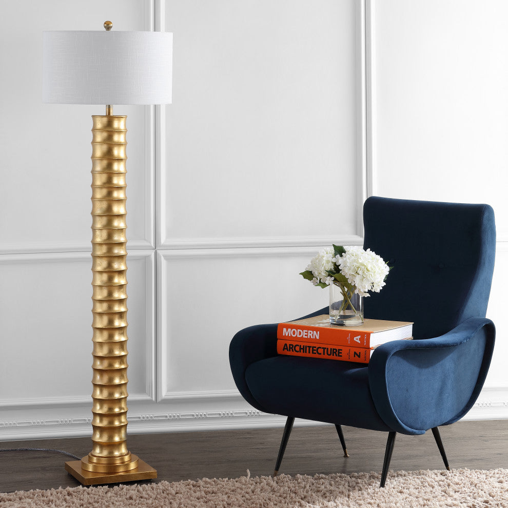 Serena 63" Metal LED Floor Lamp, Gold Leaf