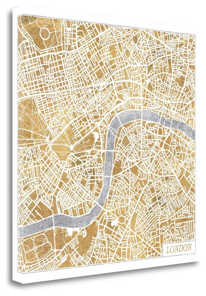 "Gilded London Map" By Laura Marshall, Giclee Print on Gallery Wrap Canvas