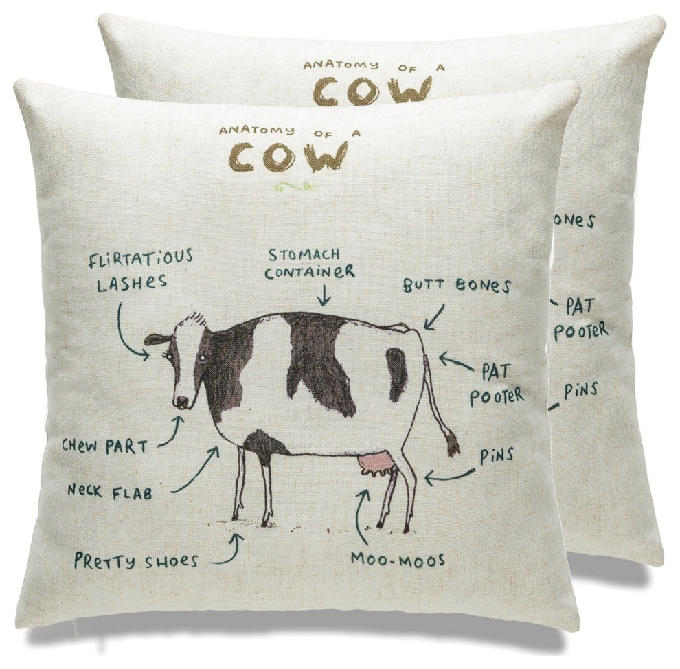 Farmhouse Animals Throw Pillow, Set of 2, Cow