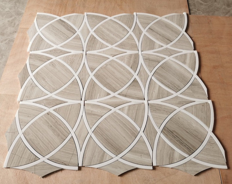 Athens Silver Cream Marble Celtic Waterjet Mosaic Tile Thassos White, 1 sheet