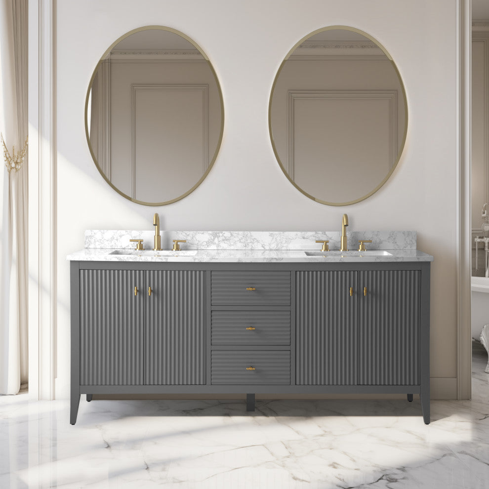 Vanity Art Freestanding Vanity, Cashmere Gray, 72", Double Sink, Golden Brushed