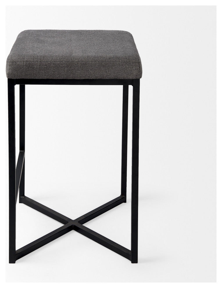 Geo Cube Black Metal and Gray Counter Stool