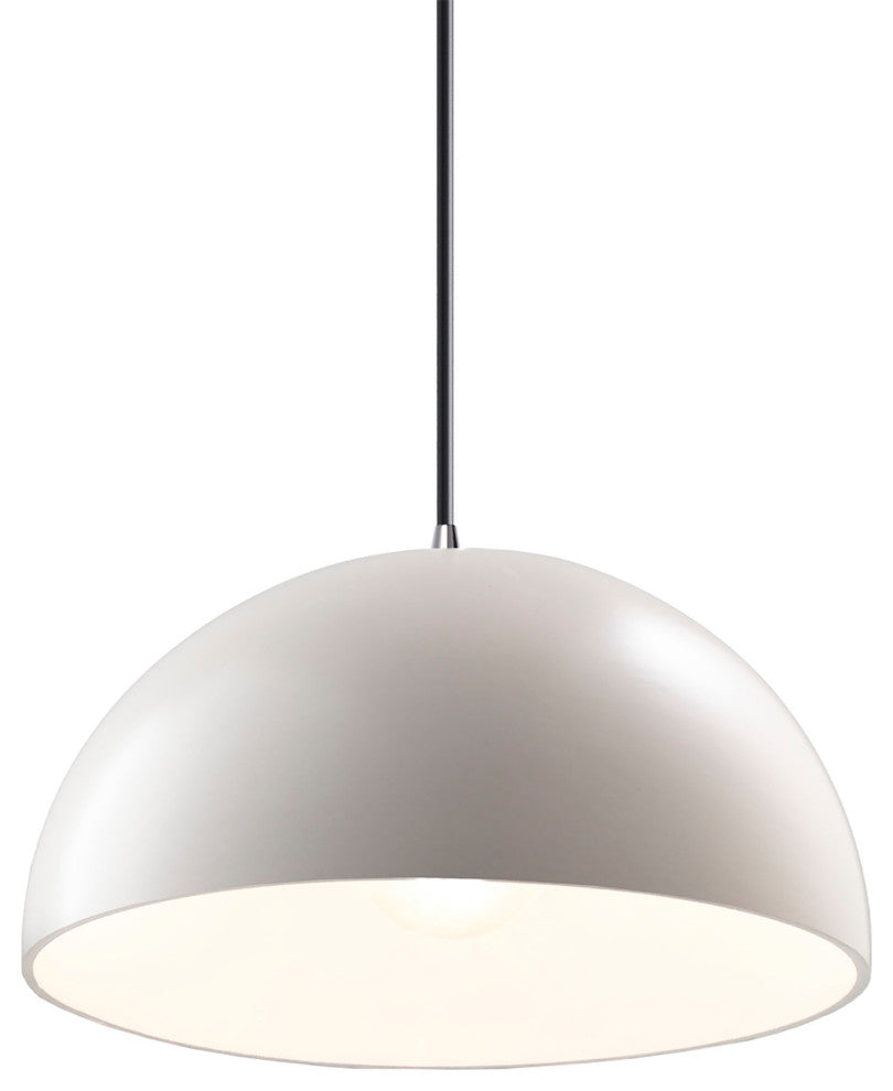 Dome 1-Light Pendant, Matte White, Polished Chrome, Black Cord