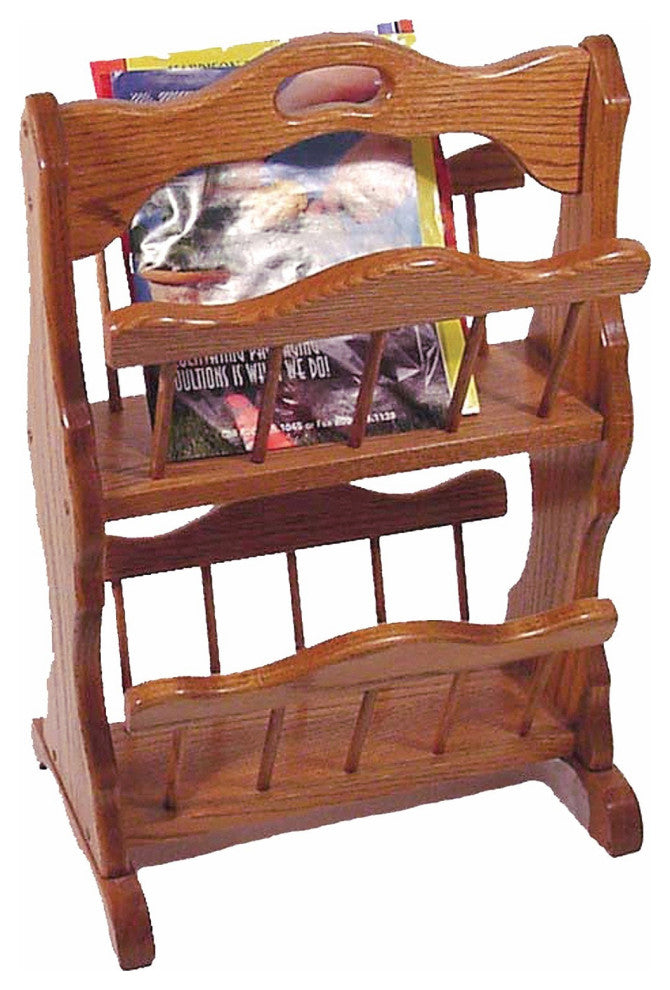 Amish Made Oak Double Magazine Rack With Handle