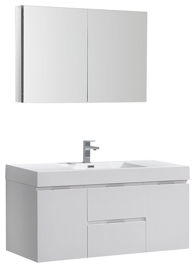 Valencia 48" Glossy White Wall Hung Vanity Set, Cabinet, Faucet FFT3071BN