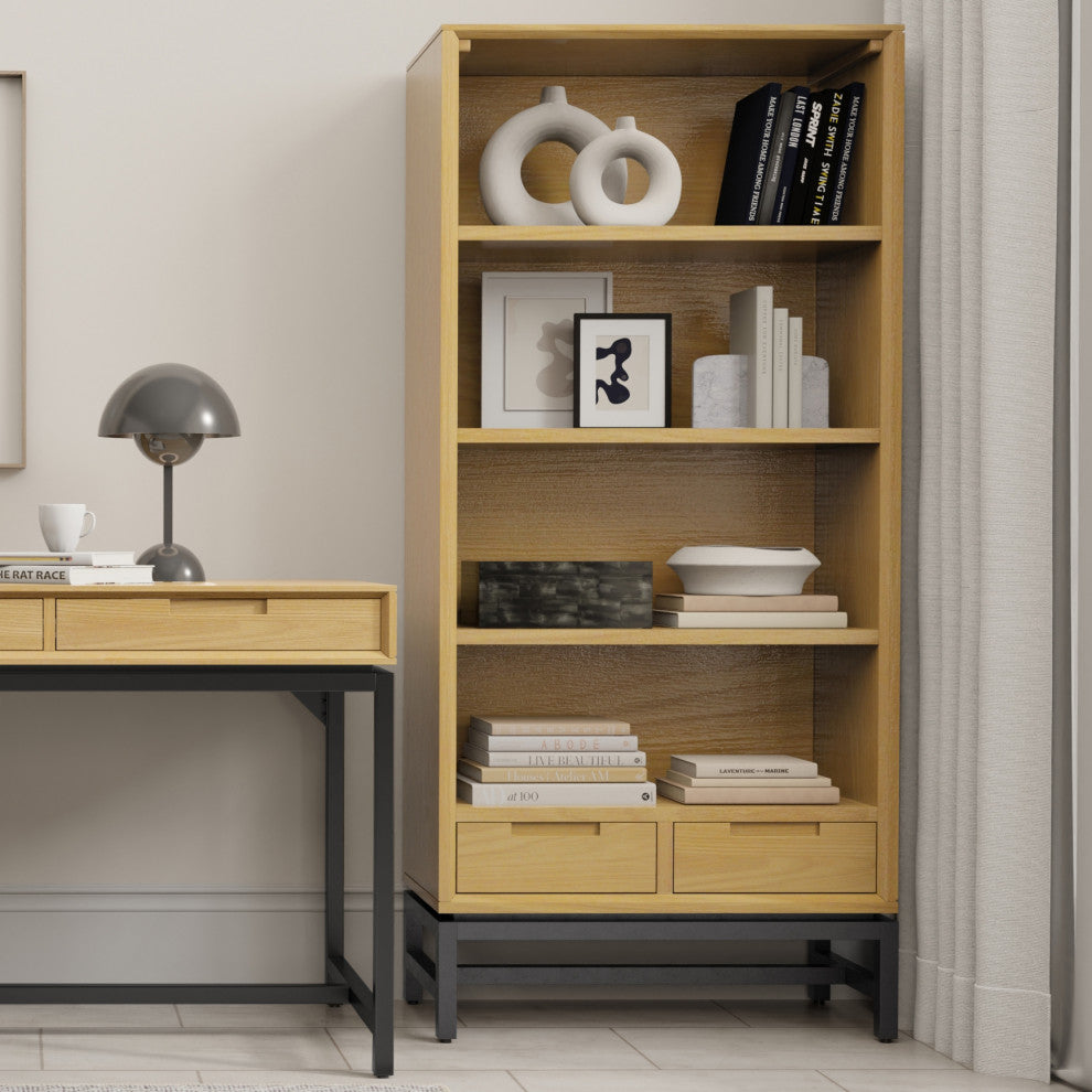 Banting SOLID HARDWOOD Mid Century Bookcase, Oak Veneer