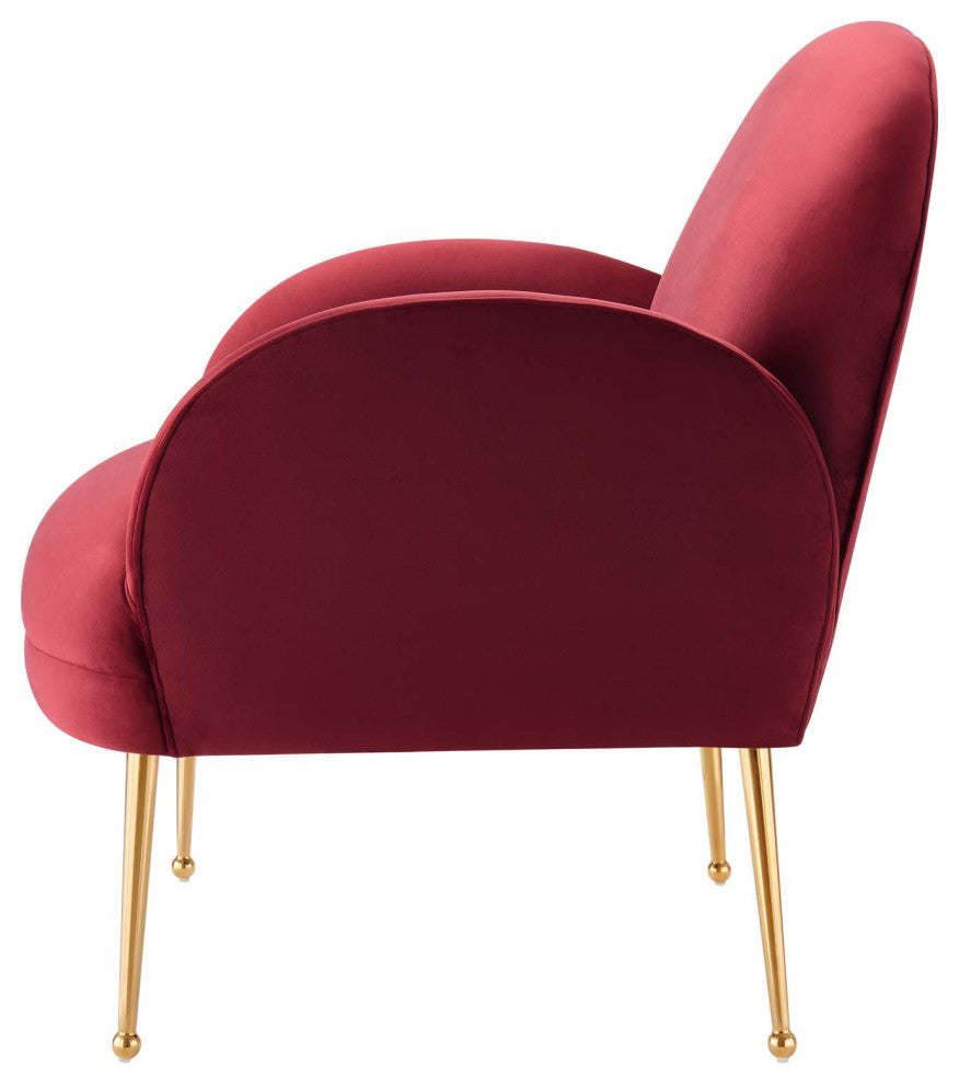 Armchair Accent Chair, Red, Velvet, Modern, Mid Century Hotel Lounge Cafe Lobby
