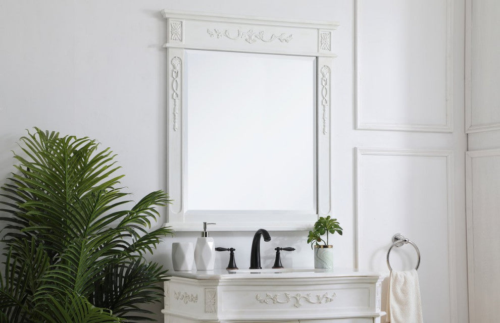 Elegant VM13236AW Wood Frame Mirror 32"X36", Antique White