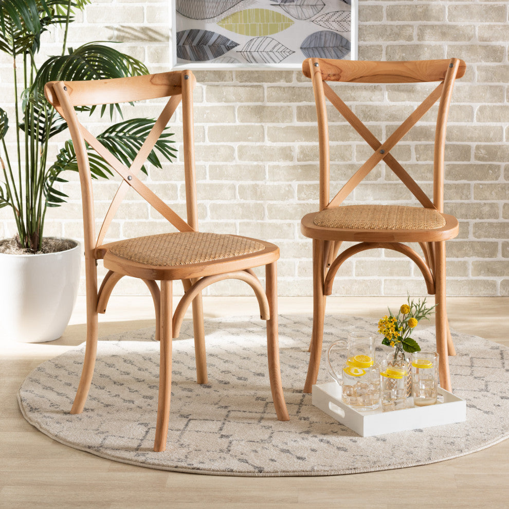 Noelle Mid-Century 2-Piece Dining Chairs, Natural Brown