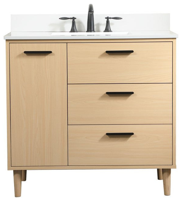 Home Living Modern Natural Oak-Light Bathroom Vanity, Maple, 36"