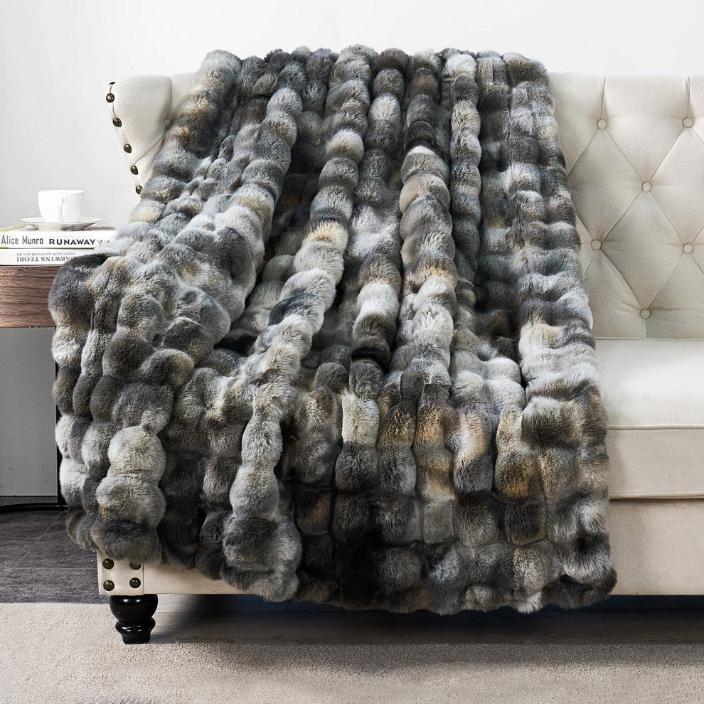 Tie-Dyeing Heavy Faux Fur Throw Blanket, Black/Grey