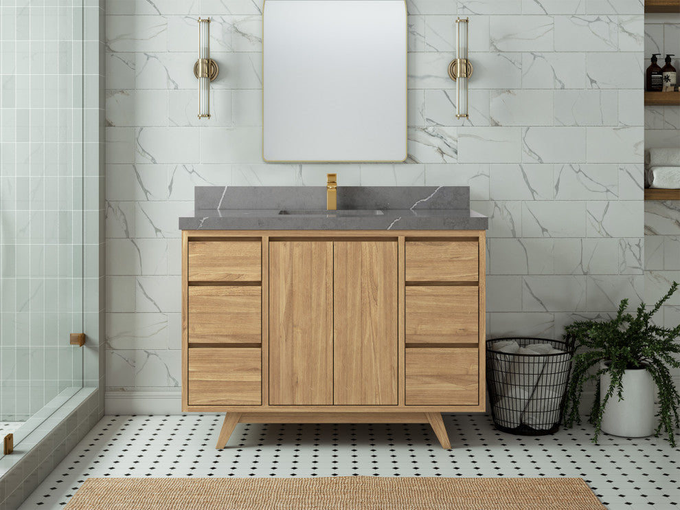 Madison Teak 48 Single Sink Bath Vanity in Light Natural 2" Piatra Gray