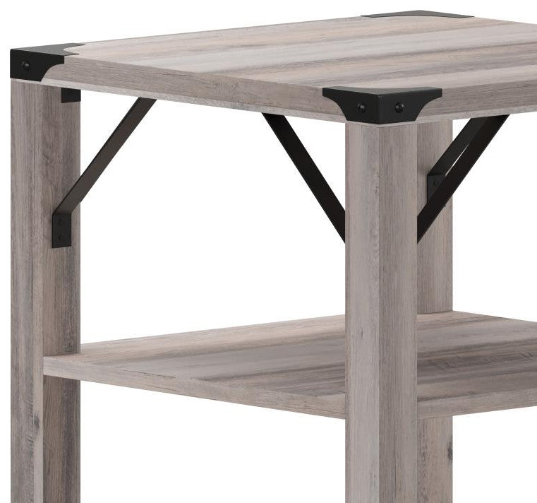 Wyatt Modern Farmhouse Wooden 3 Tier End Table, Gray Wash