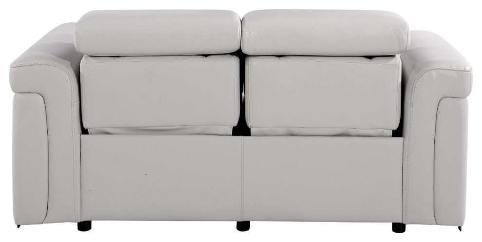 Augusto Top Grain Power Reclining Italian Leather Loveseat, Light Gray