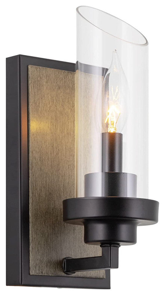 1-Light Wall Lights for Bedroom Black Industrial Glass Wall Sconce