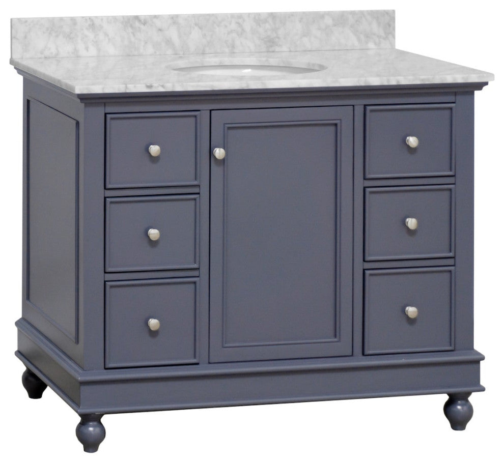Bella 42" Bathroom Vanity, Marine Gray, Carrara Marble