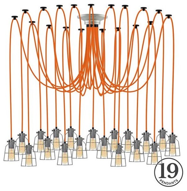 Industrial Orange And Steel Chandelier