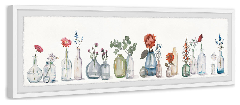 "Flowers in Bottles" Framed Painting Print, 30x10
