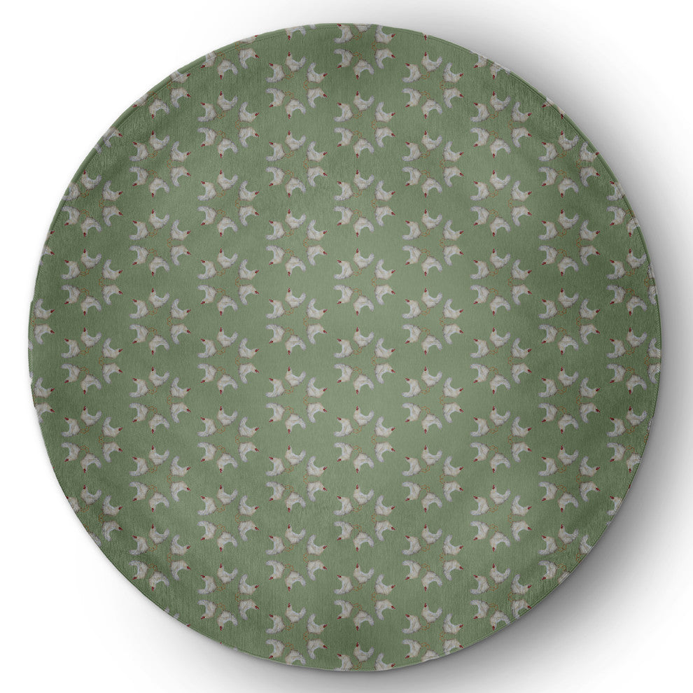 Chickens-go-round Easter Chenille Rug, Laurel Tree Green, 5' Round
