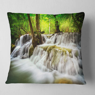 Level Five of Erawan Waterfall Landscape Printed Throw Pillow, 16"x16"