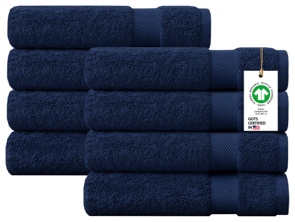 Organic 100% Cotton 650 GSM Feather Touch Quick Dry Bath Towel, Insignia Blue, Pack of 8
