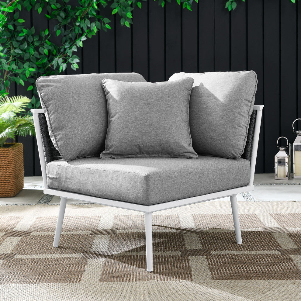 Lounge Corner Chair, White Gray, Aluminum, Modern, Outdoor Hospitality