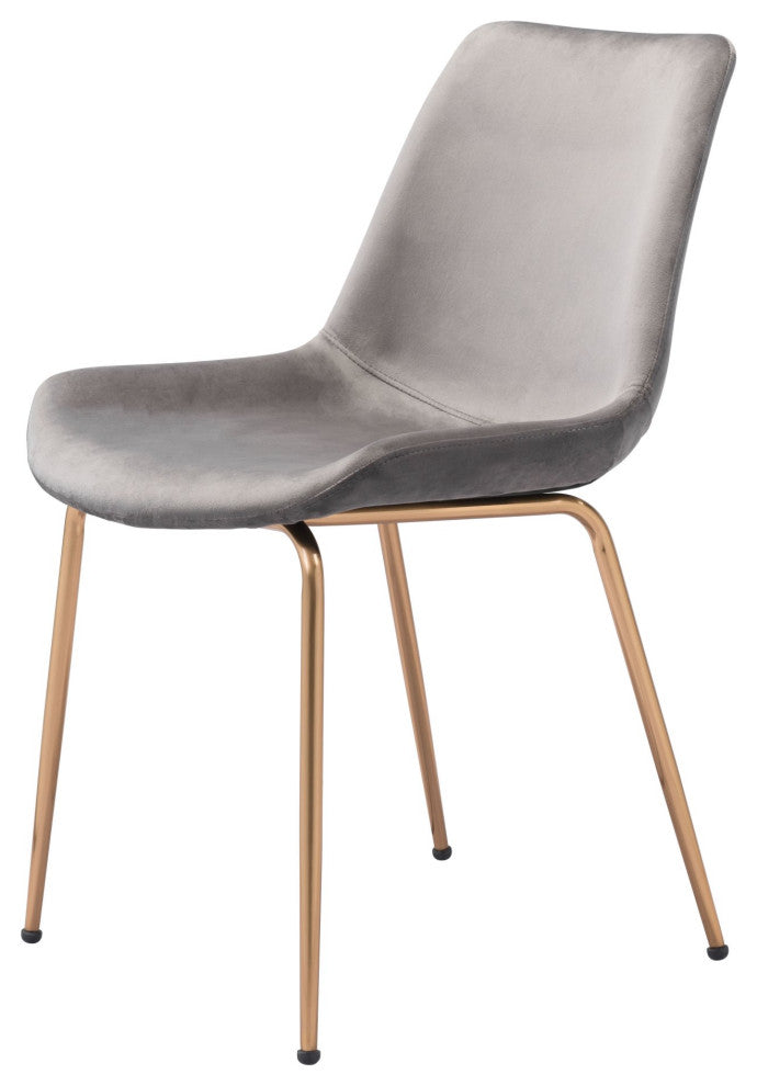 Dining Chair, Set of 2, Steel Metal, Fabric, Gray, Gold, Cafe Bistro