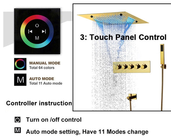 LED Musical Shower System, Hand Shower, Rose Gold A - Touch Control Panel