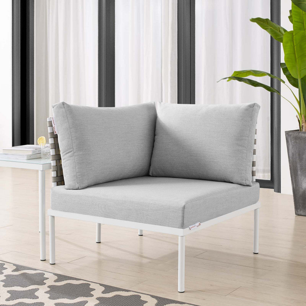 Sofa Corner Chair, Sunbrella, Aluminum, Metal, Gray, Modern, Outdoor Patio